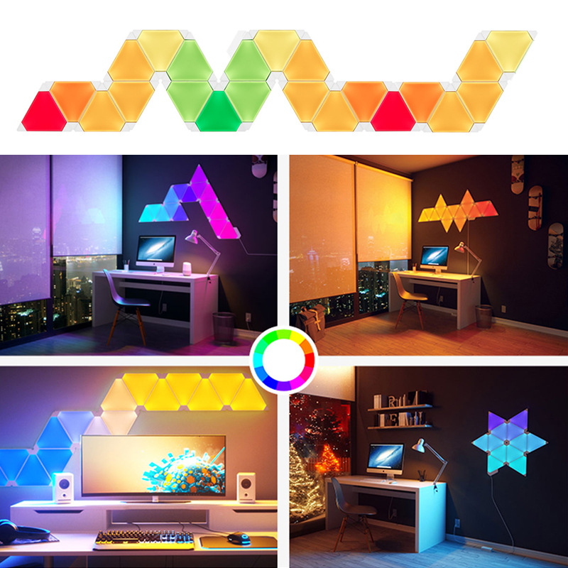 9-Pack  APP Voice Touch Bluetooth Control, Equilateral Triangle Full Color Addressable Panels Quantum Lamp, DIY Smart Odd Light Wall Panel Apply For Smart Home, Bar, KTV, Outdoor